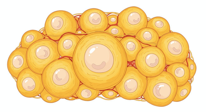 Pixel art illustration of adipose tissue fat cells cluster