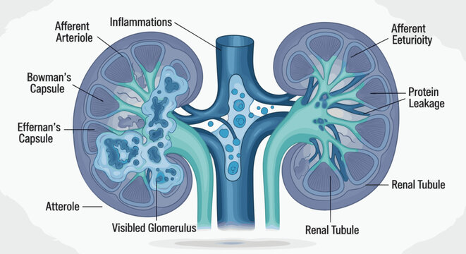 Human kidney anatomy labeled cross section diagram medical vector