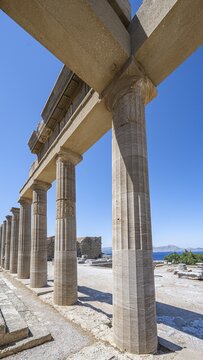 Roman columns, Roman temple, Acropolis of Lindos, Lindos, Rhodes, Dodecanese, Greece