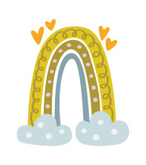Naklejka premium Rainbow With Hearts Over Clouds Cartoon