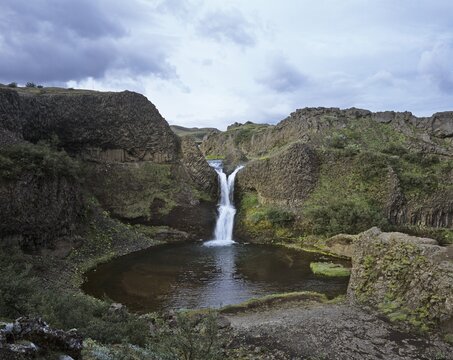 Gj&aacute;infoss Waterfall at Rau&eth;&aacute; River, near Stoeng farm, Iceland