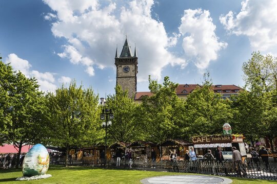 Old Town Square, park, Old Town City Hall, Prague, Czech Republic