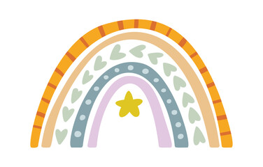 Naklejka premium Rainbow With Star And Hearts Doodle