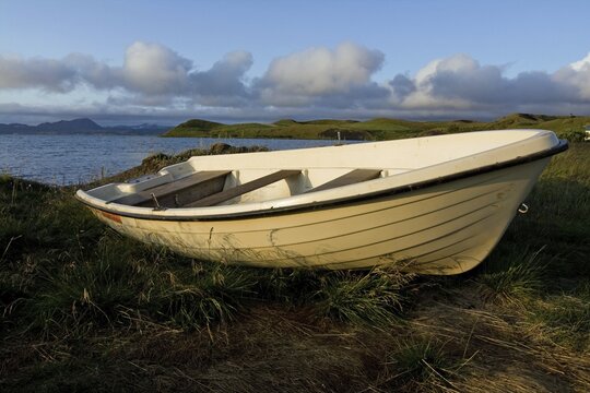 Rowing boat on the shore, Myvatn or M&yacute;vatn, Iceland