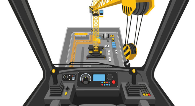 Crane Operator Point of View Illustration of a Busy Construction Site and Industrial Yard