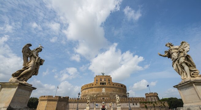 Ponte Sant'Angelo and Castel Sant'Angelo, Rome, Lazio, Italy