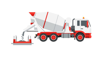 Fototapeta premium Concrete Mixer Truck Pouring Cement into Foundation - Flat Vector Illustration for Construction and Infrastructure Design