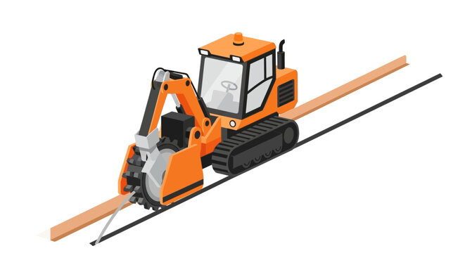 Isometric Orange Road Trencher Machine and Pavement Saw for Utility Construction and Infrastructure Projects