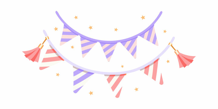 Party bunting flags illustration with pastel colors and stars