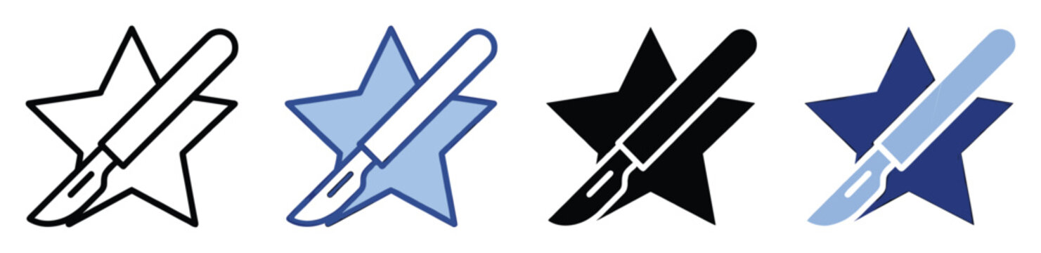 Surgical scalpel blade within star symbol representing medical achievement and precision for healthcare branding