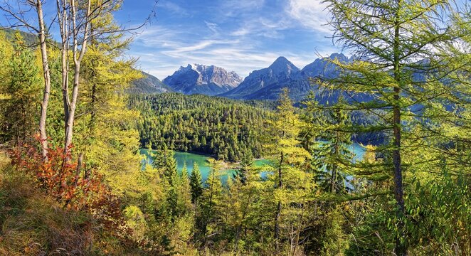 Fernpass with Zugspitze massif and Blindsee, Fern, Biberwier, Tyrol, Austria