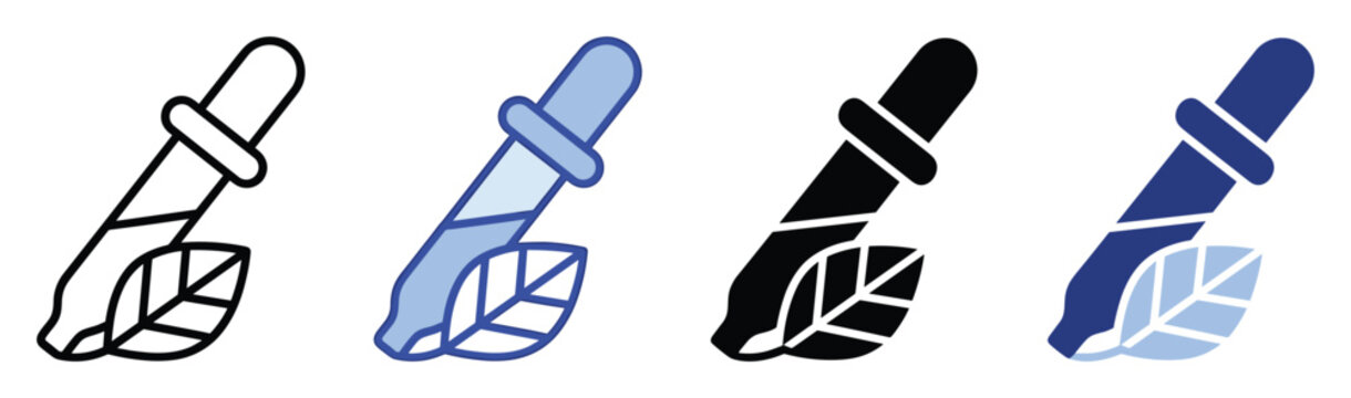 Organic essence dropper and leaf icon for herbal medicine and wellness product branding