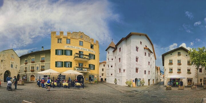 Town square of Glurns, Glorenza, South Tyrol, Trentino-Alto Adige, Italy