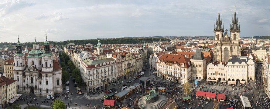 St. Nicholas Church, Tyn Church or Church of Our Lady in front of T&yacute;n, Old Town Square, panoramic view, Prague, Czech Republic