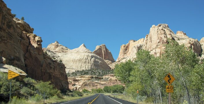 Highway through rock formations, Capitol Reef National Park, Utah, Southwest, USA