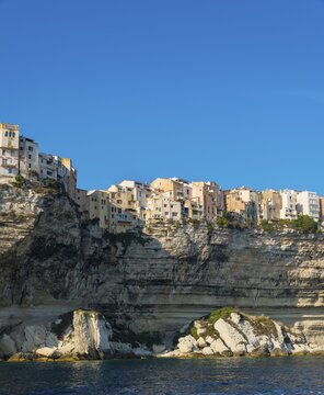 Old town on chalk cliffs, Bonifacio, Corsica, France