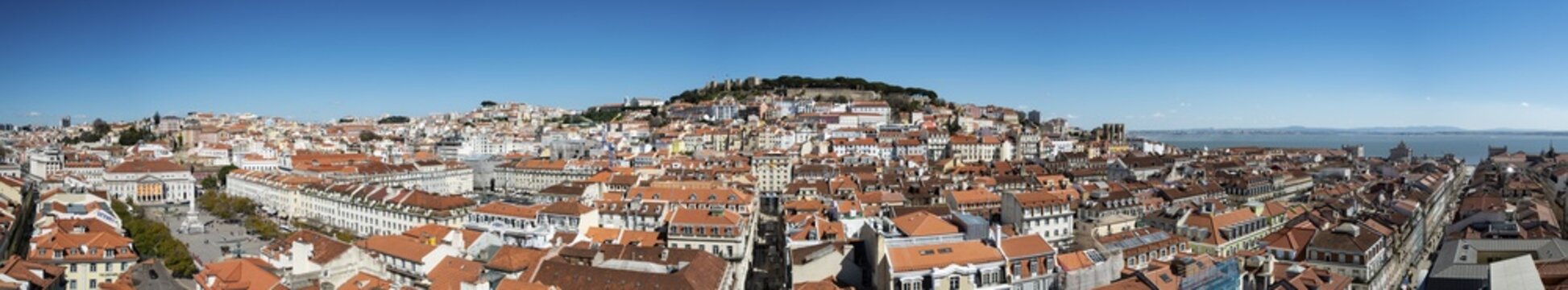 View over the city with Castel, Castelo de S&atilde;o Jorge, Baixa, Lisbon, Portugal