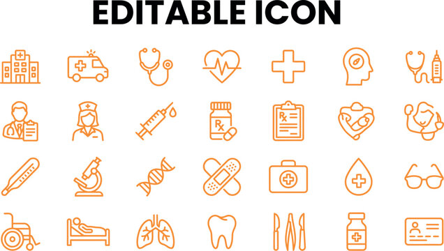 Set of medical and healthcare outline icons for hospital and pharmacy design