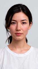 Fototapeta premium Young beautiful woman with natural skin texture and low ponytail