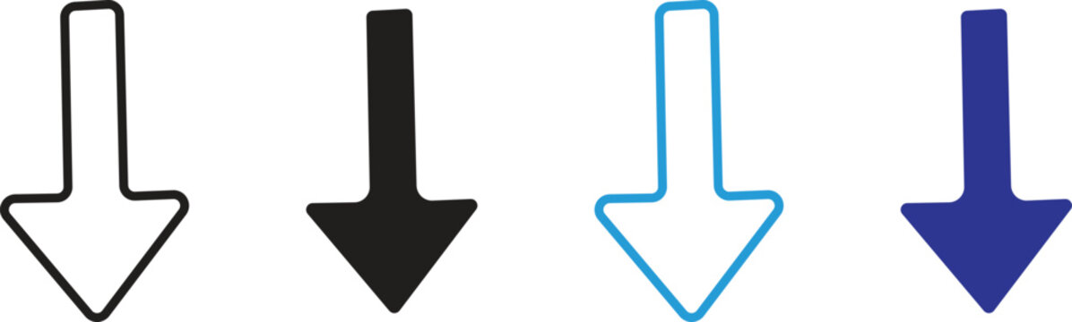 Downward Arrow Icon for Download, Scroll Down and Directional Navigation in Clean Minimal Outline Style