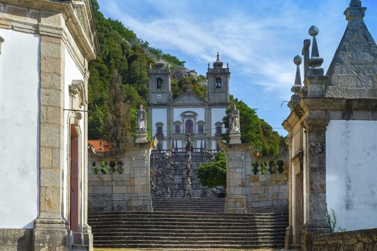 Nossa Senhora da Peneda Sanctuary and Virtue stairway, Peneda Geres National Park, Gaviera, Minho province, Portugal