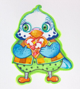 perroquets pizza drole mignon illustration enfants artwork 

