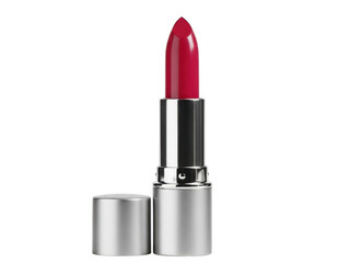 Fototapeta premium Red lipstick in silver tube isolated on transparent background