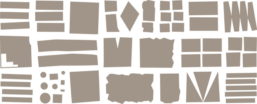 Collection of paper cut shapes rectangles and strips texture elements set beige rough edges vector illustration isolated background design
