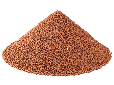 A large pile of brown buckwheat groats isolated on transparent background
