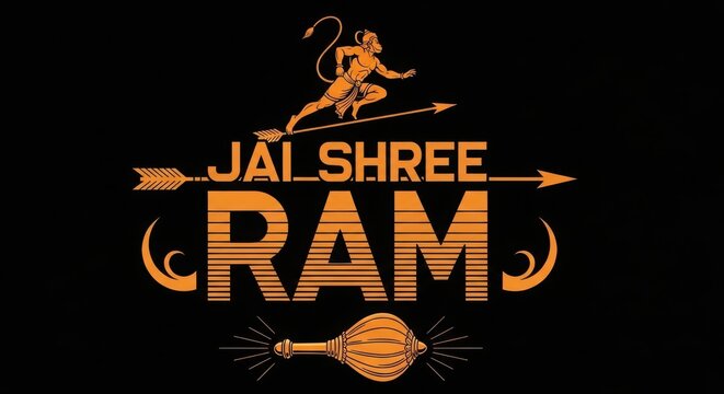 Orange hanuman gada jai shree ram text