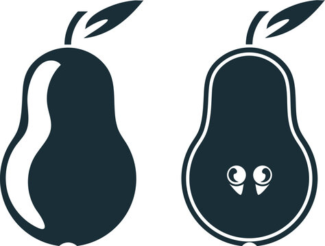 Minimalist pear fruit silhouette set. Whole and cross-section pear vector icon.