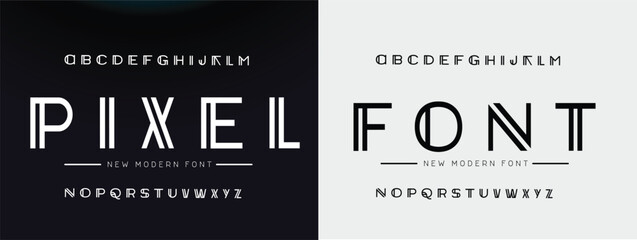 Modern minimal double line monogram alphabet and tech fonts. Lines font regular uppercase and lowercase. Vector illustration. © Yousaf Ahamad