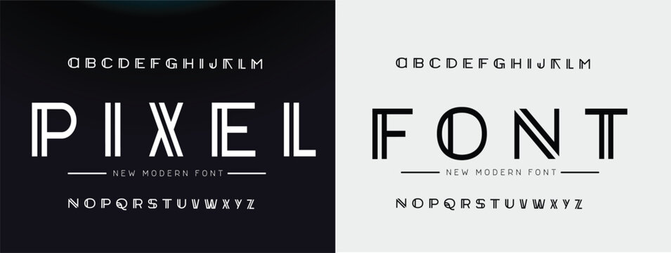 Modern minimal double line monogram alphabet and tech fonts. Lines font regular uppercase and lowercase. Vector illustration.