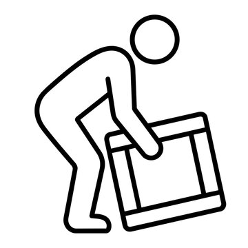 Line art icon of a person lifting a heavy box with incorrect posture