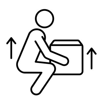 Stick Figure Lifting Box Safely with Upward Arrows Line Art Vector Icon