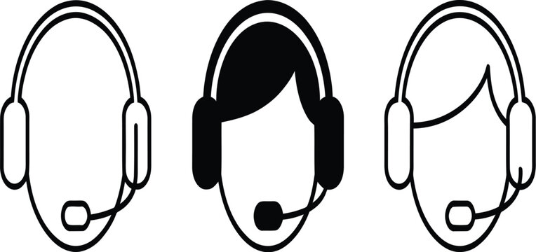 Customer service headset icon various styles illustration set includes technical support agent illustrations, ideal for customer care and assistance themed designs.