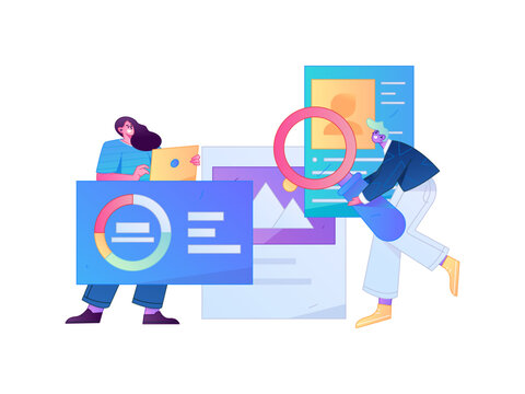 Flat vector illustration of business people operating work scene
