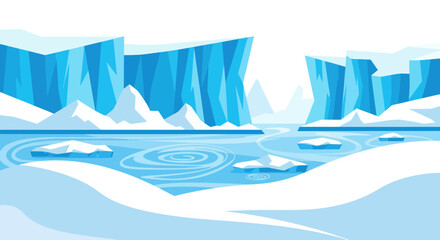 Arctic landscape, icy water, icebergs, frozen glaciers, polar environment, cold, winter © ahmad