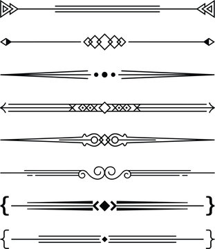 Elegant decorative divider lines set with geometric and ornamental elements for vintage borders and design accents