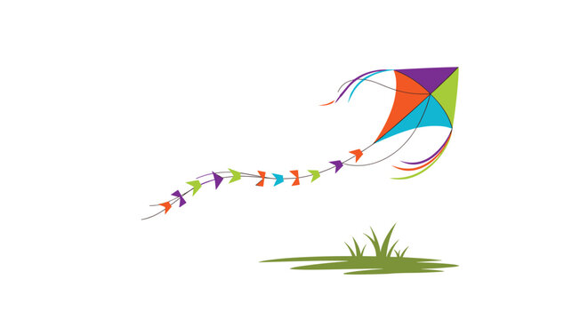 Colorful kite flies gracefully in the sky above a patch of green grass, capturing the joy and freedom of outdoor leisure activities.