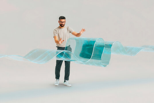 3D data ribbon flow shaped by engineer in abstract space