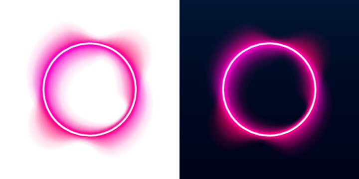 Abstract neon PNG circle with soft glow effect. Smooth gradient rings float on luminous backdrop. Futuristic neon shapes form clean abstract design.