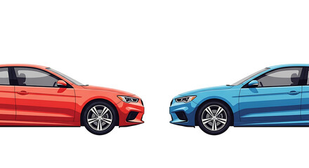 Naklejka premium Red and blue volkswagen gti cars, side view, isolated on white background
