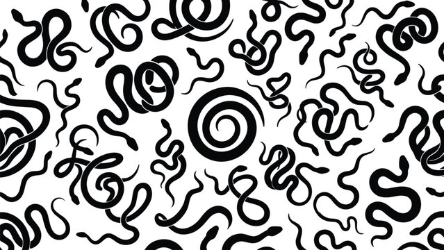 Black Snake Silhouette Pattern Featuring Various Coiled and Slithering Reptile Shapes for Seamless Background Graphic Design and Textures