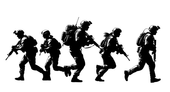 Soldiers in combat gear walking forward.