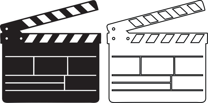 Black and white clapperboard silhouette on white background slate production
