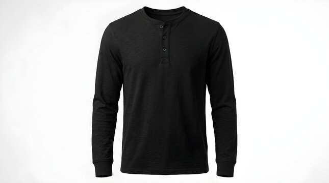 Black henley long sleeve shirt on hanger minimalist apparel presentation