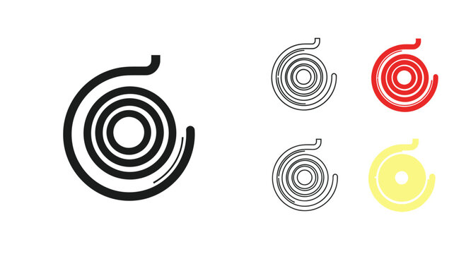 Coiled Spring Icon Set, Black, Red, Yellow, Outline, Vector