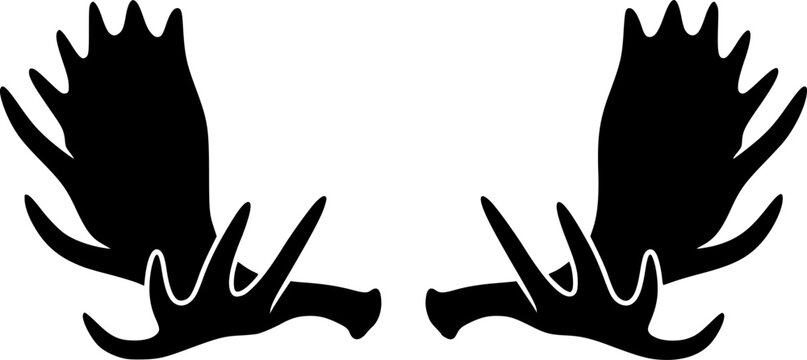 black silhouette, moose antlers, symmetrical design, stark contrast, wildlife illustration, minimalist artwork, graphic design element, hunting trophy, nature symbol, forest imagery, monochrome