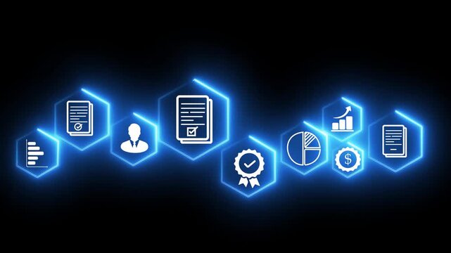 Businessman manage digital procurement process with business contract, invoice, approval documents, representing B2B sourcing, vendor management, supply chain, e-procurement.